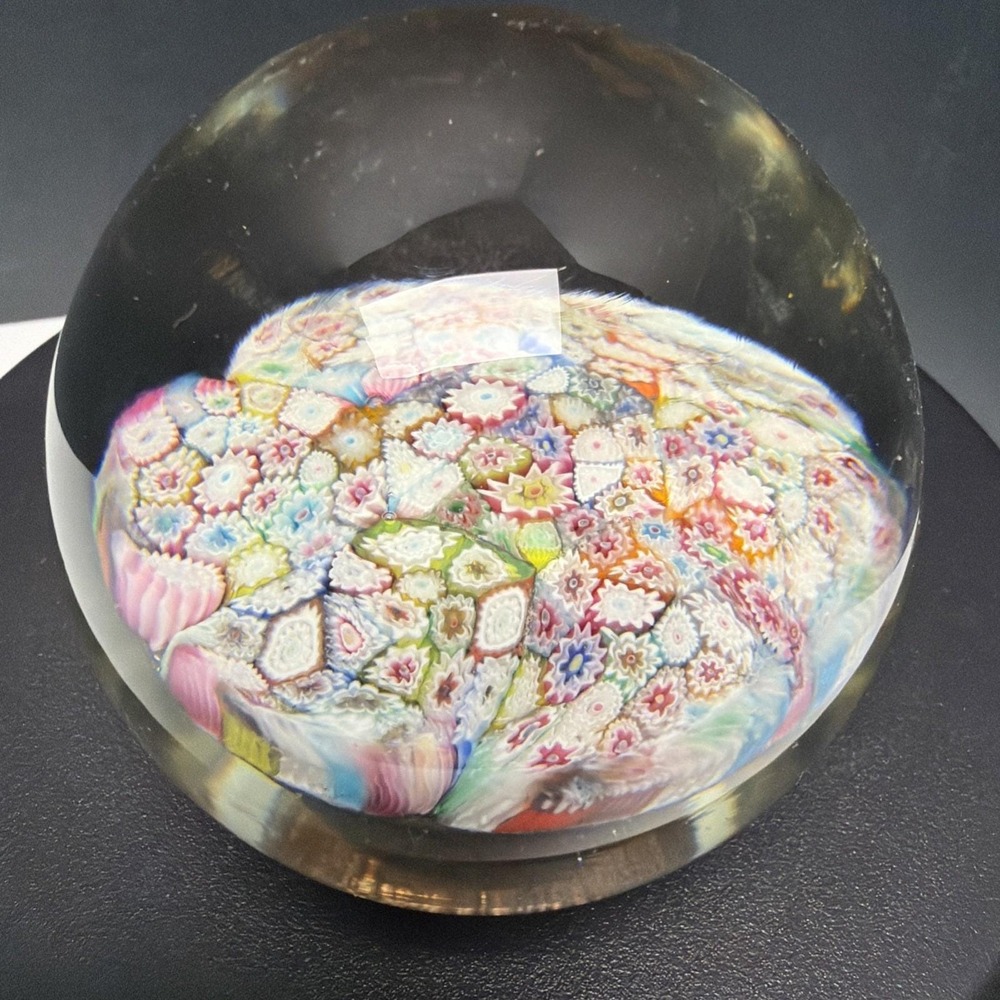 Murano Millefiori Italian Venetian Art Glass Paperweight Multicolor Floral Vtg